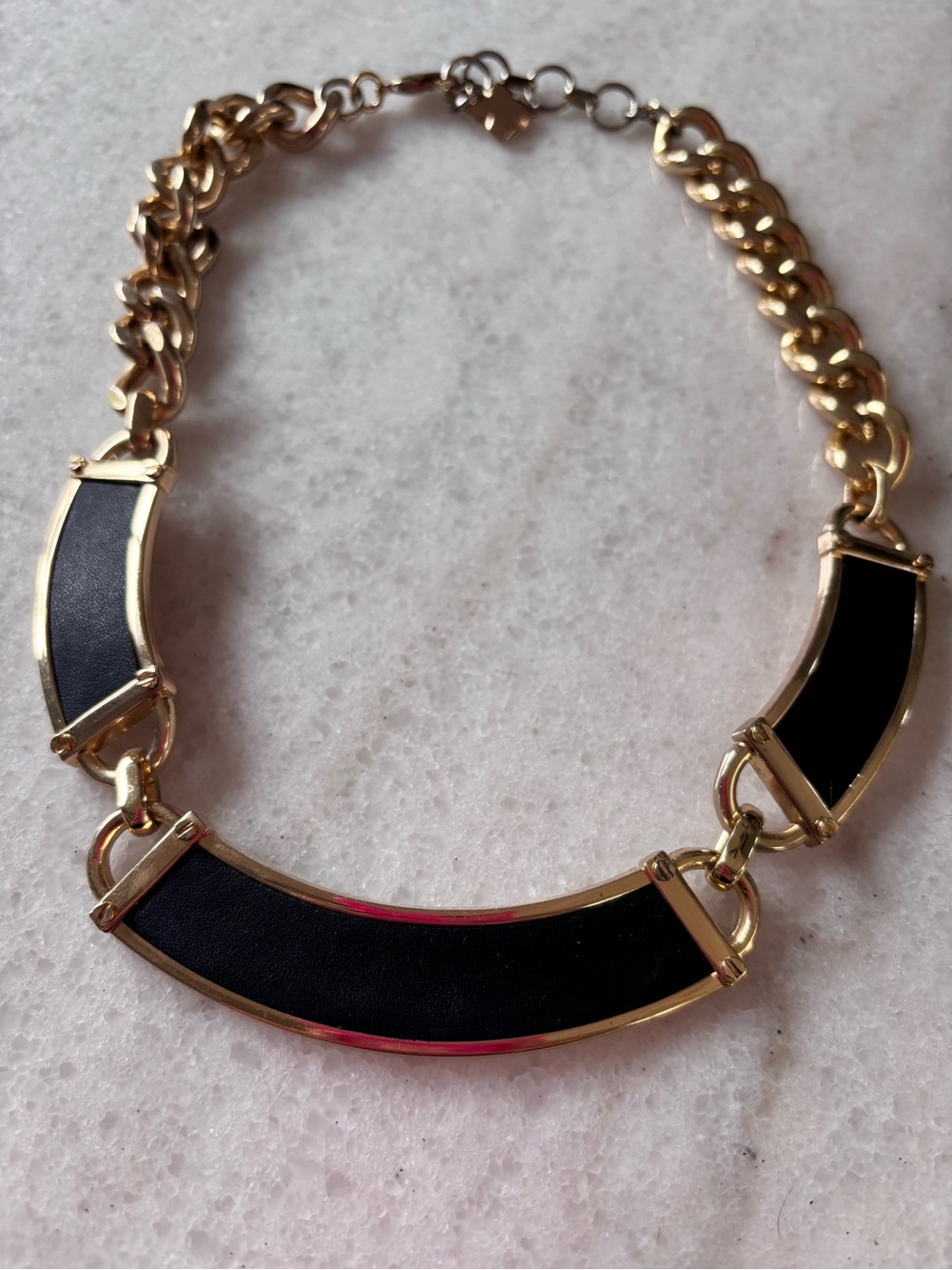 Gold-Tone Black Panel Statement Necklace